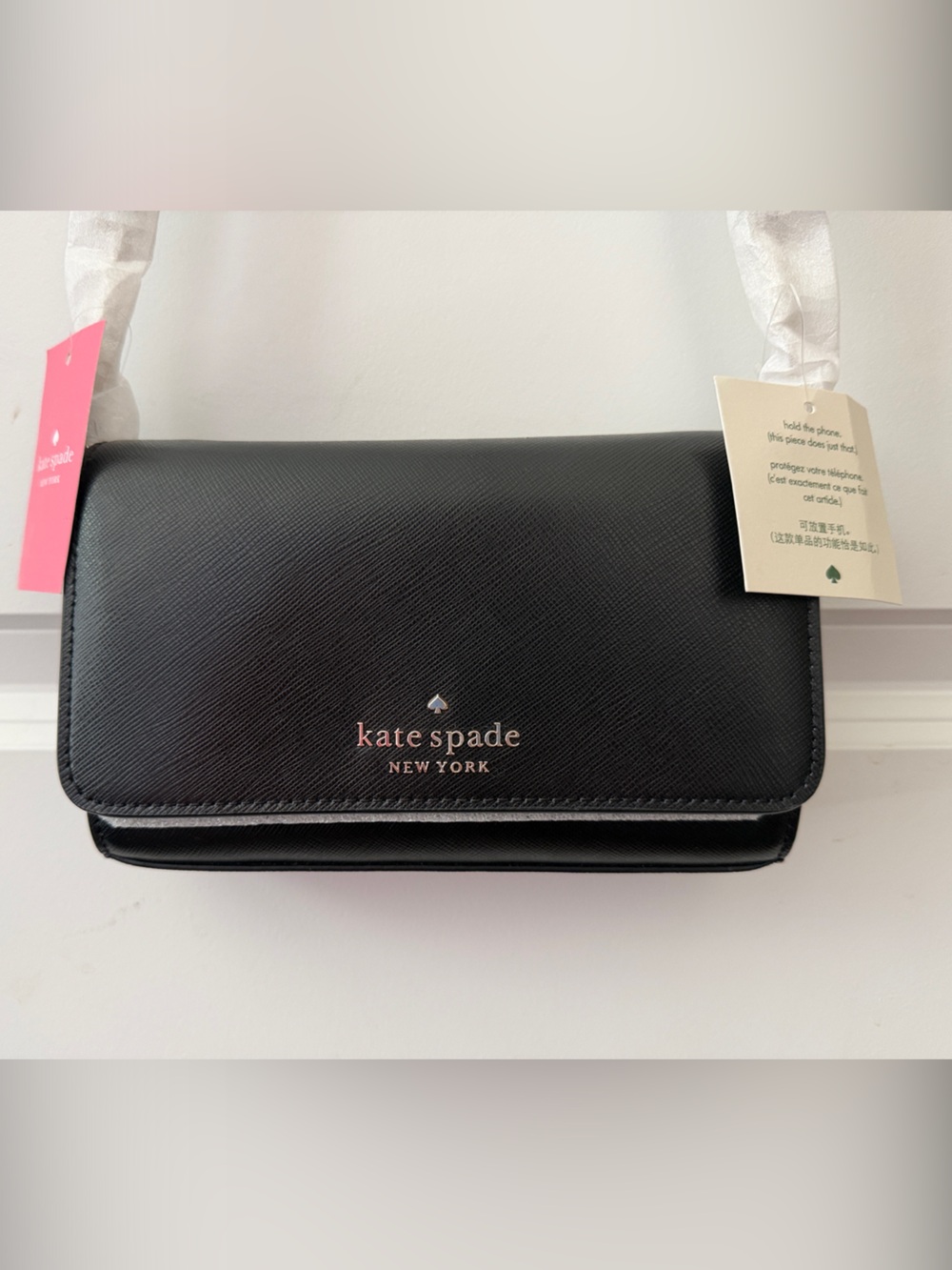 kate spade Blac Leather Crossbody Wallet with Gold Logo